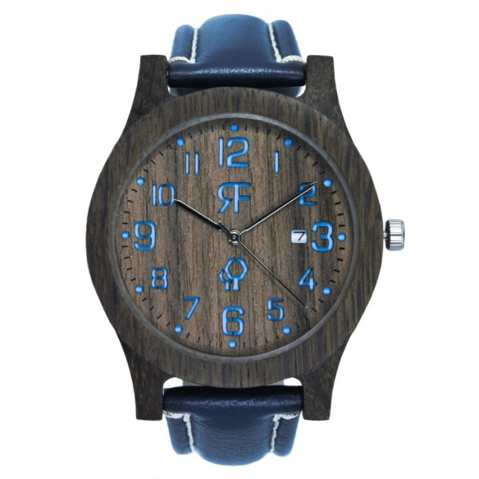 Zegarek Classic czarny dąb niebieski z drewna